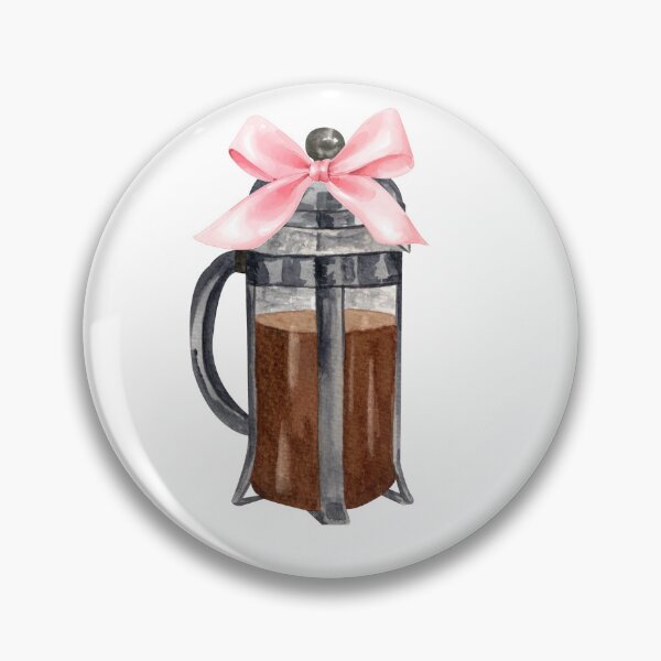 Artikelvorschau, French Press Kaffee mit rosa Schleife – Coquette Café Aquarell-Ästhetik entworfen und verkauft von DivinePassion.