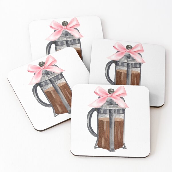 Item preview, French Press Coffee with Pink Bow – Coquette Café Watercolor Aesthetic designed and sold by DivinePassion.