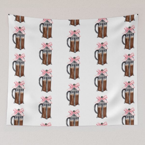 Item preview, French Press Coffee with Pink Bow – Coquette Café Watercolor Aesthetic designed and sold by DivinePassion.