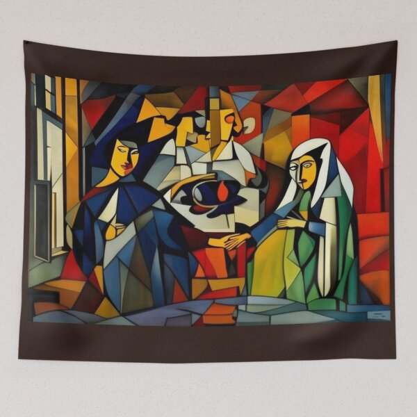 Item preview, Cubist Arnolfini: A Geometric Reimagining of van Eyck's Masterpiece designed and sold by Naomi Gutierrez Parrish.