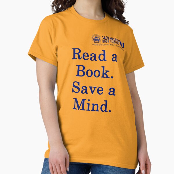 Vista previa del artículo con la obra «Festival del Libro de Sacramento: Camiseta "Lee un libro y salva una mente"», diseñado y vendido por SacBookFest.
