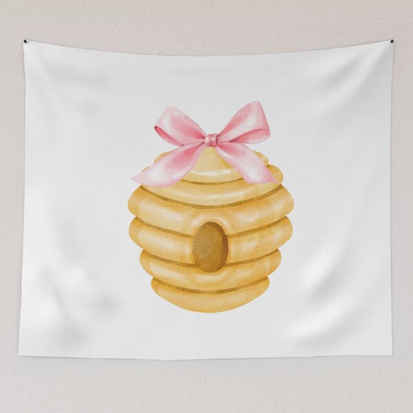 Item preview, Bee Hive with Pink Bow – Coquette Cottagecore Beekeeping Watercolor Art designed and sold by DivinePassion.