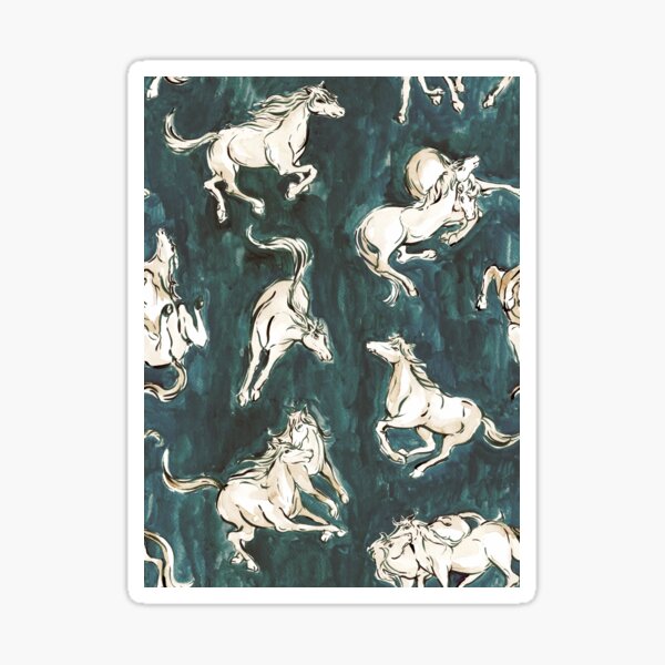 Midnight Gallop — Horses in Teal Mist Sticker