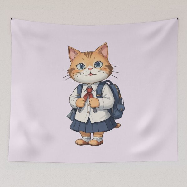 Item preview, Late for School Cat – Running School Cat with Bag designed and sold by Babayaa.