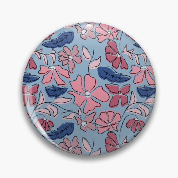 Item preview, Pink and Blue Hand Drawn Floral Block Print designed and sold by idovedesign.