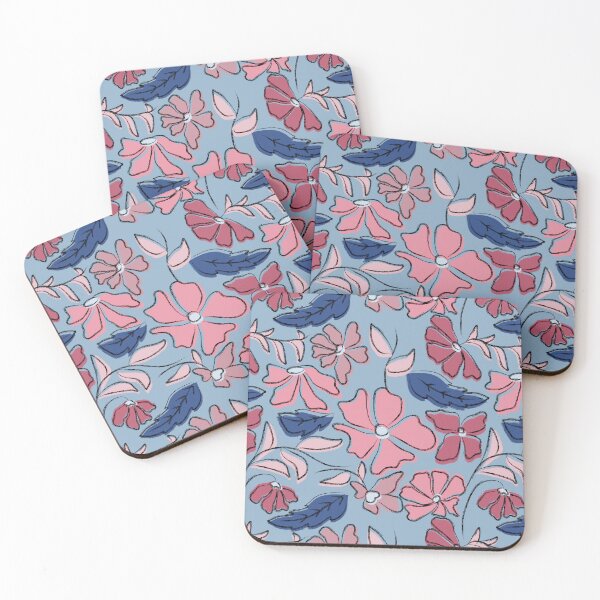 Item preview, Pink and Blue Hand Drawn Floral Block Print designed and sold by idovedesign.