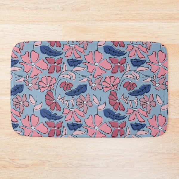 Item preview, Pink and Blue Hand Drawn Floral Block Print designed and sold by idovedesign.