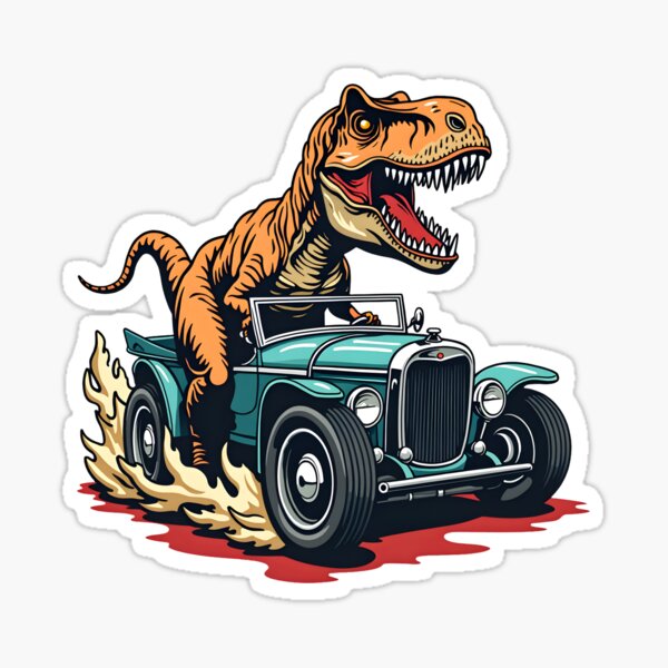 T Rex Driving Vintage Car Sticker