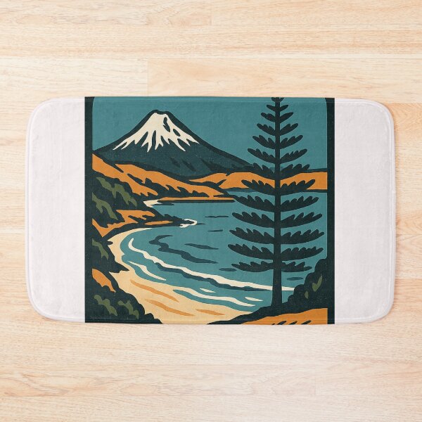 Item preview, Dunedin NZ Coastline – Retro Landscape with Mountain and Tree designed and sold by Places On Earth.