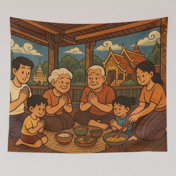 Item preview, Family Feast Beneath the Thai House designed and sold by BobArtGallery.