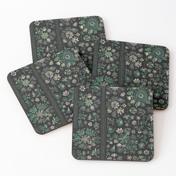 Item preview, Intricate Hand-Embroidered Floral Pattern with Green and Cream Details designed and sold by CoolPixels.