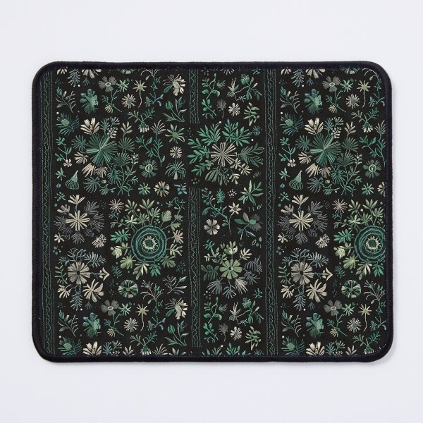 Item preview, Intricate Hand-Embroidered Floral Pattern with Green and Cream Details designed and sold by CoolPixels.