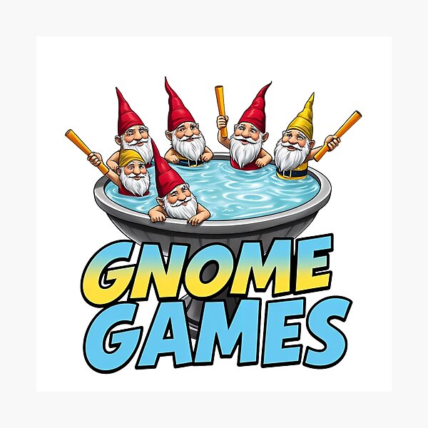 Aperçu de l'œuvre Gnome Games - Whimsical Water Bowl Fun for Garden Lovers créée et vendue par latelierdechris.