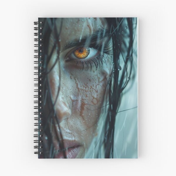 Item preview, Intense Rain-Soaked Portrait with Glowing Amber Eyes designed and sold by IdeaSmith.