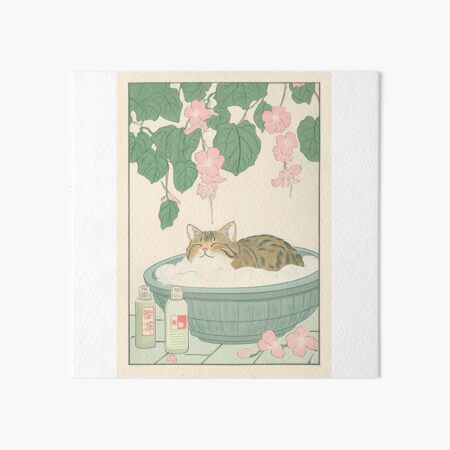 Item preview, Tabby cat in bathtub, Japanese bathroom decor designed and sold by UloMiridane.