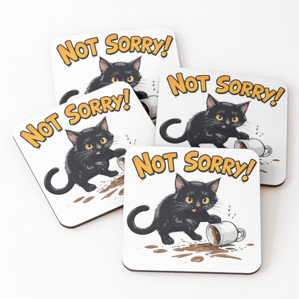 Artikelvorschau, Schwarze Katze, Not Sorry Cat - schelmisches Kaffee-verschüttetes Cartoon-Design entworfen und verkauft von latelierdechris.