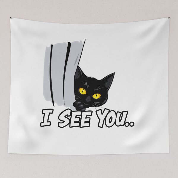 Item preview, Black cat Watchful Cat Humor - Curious Feline Cartoon Design designed and sold by latelierdechris.