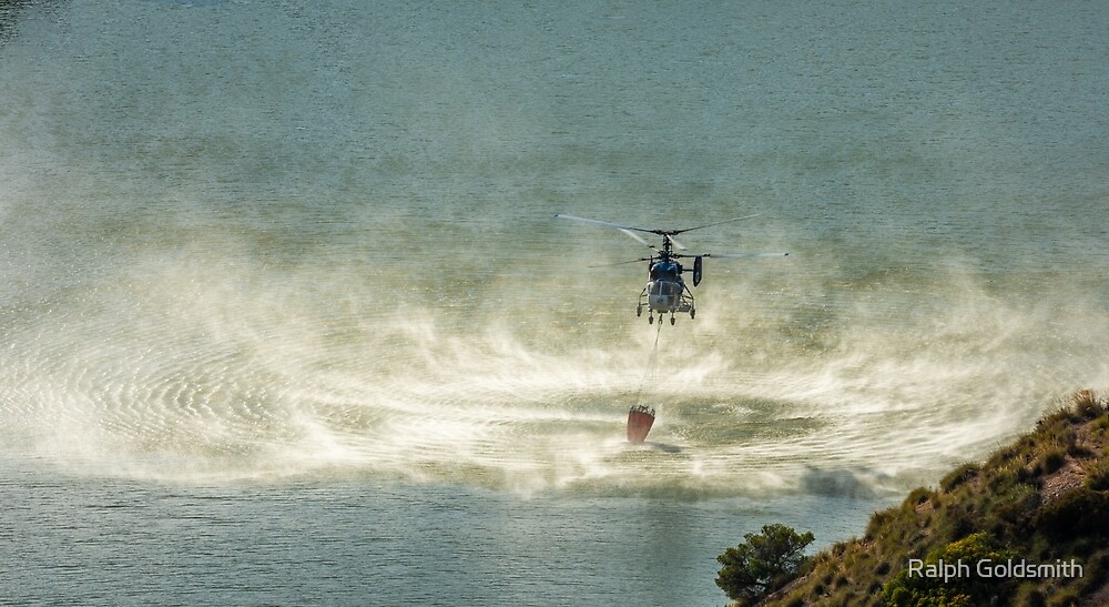 "Fire Fighter Helicopter Picking Up Water" by Ralph Goldsmith Redbubble