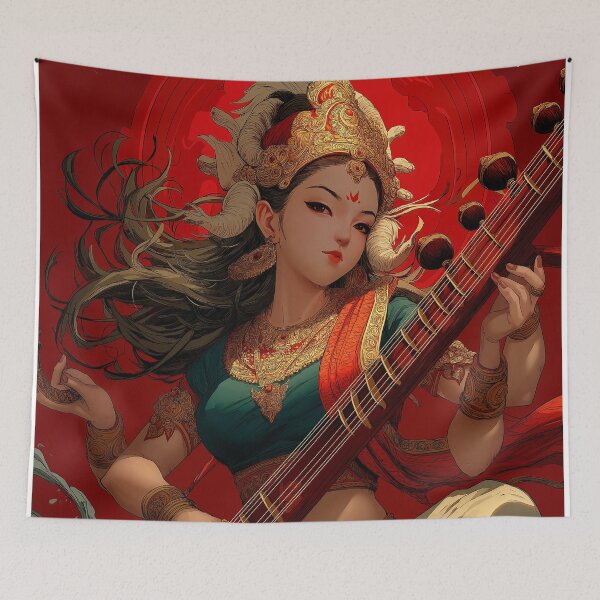 Item preview, Goddess Saraswati , Hindu Art, Indian Art, Religious Art, Diwali Vaisakhi Gift, Modern Indian Art, Proud Hindu designed and sold by Phulkari Co.