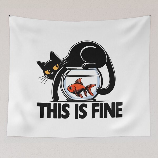 Item preview, Black cat Cat's World, Fish's Fable - Humorous Animal Cartoon Design designed and sold by latelierdechris.