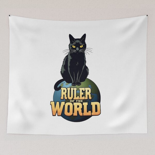 Item preview, Black cat Ruler of the World - Humorous and Regal Cat Cartoon Design designed and sold by latelierdechris.