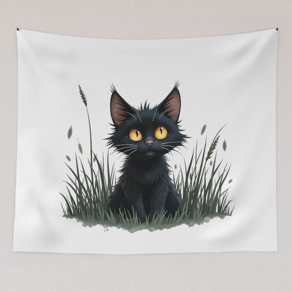 Item preview, Black cat Vivid Observer - Striking Cartoon Cat in Grass Design designed and sold by latelierdechris.