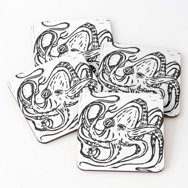 Item preview, Ink in Motion – Octopus Linocut in Black designed and sold by Paul Yeatman.