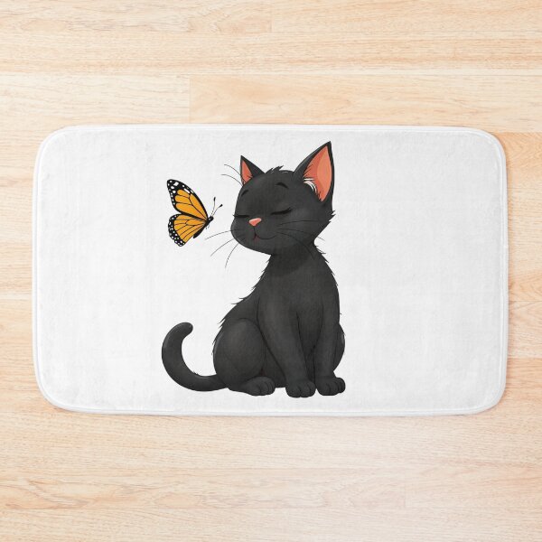 Item preview, Black cat Butterfly Encounter - Peaceful Cat Cartoon Design designed and sold by latelierdechris.