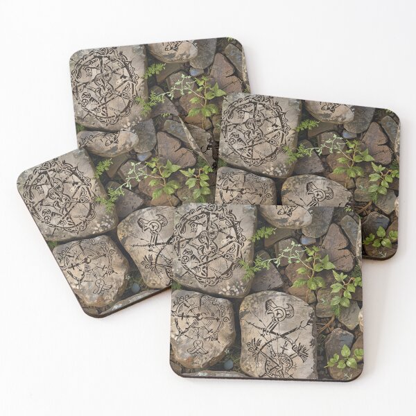 Item preview, Ancient Symbols on Stones Surrounded by Vibrant Plants designed and sold by CoolPixels.