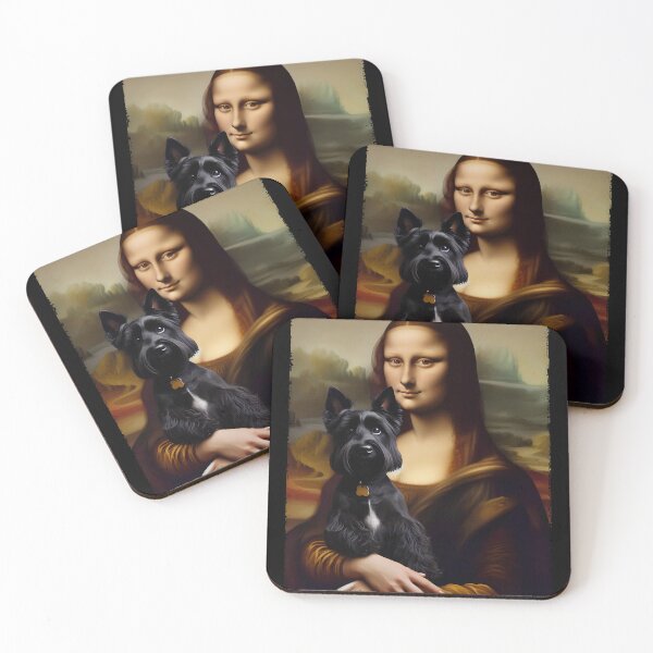 Artikelvorschau, Lustige Mona Lisa hält Scottish Terrier Portrait Kunst Malerei Hundeliebhaber entworfen und verkauft von Kimberley King Art King Art.
