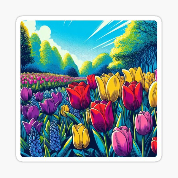 Item preview, Vibrant Comic Style Tulip Flower Illustration – AI Art for Nature Lovers, Perfect for Clothing & Accessories designed and sold by knalpot-design.