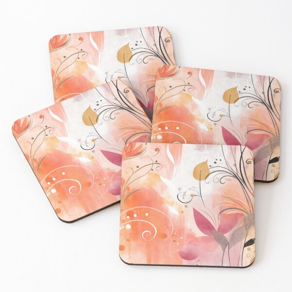 Item preview, Sunset Whispers – Bold Coral Bloom with Golden Spirals and Linear Accents designed and sold by Moisky Patterns.