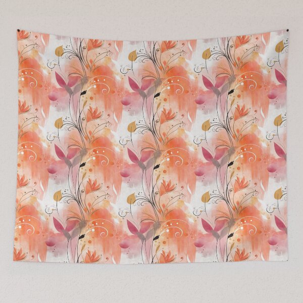 Item preview, Sunset Whispers – Bold Coral Bloom with Golden Spirals and Linear Accents designed and sold by Moisky Patterns.