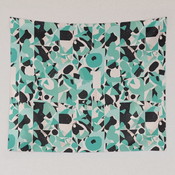 Item preview, Abstract Geometric Pattern with Vibrant Turquoise and Black Elements designed and sold by CoolPixels.