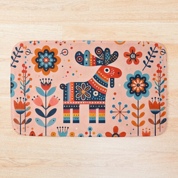 Item preview, Scandinavian Folk Art Moose – Playful Prance in a Floral Patch by heidiannemorris designed and sold by FOLK ART FUSION by heidiannemorris.
