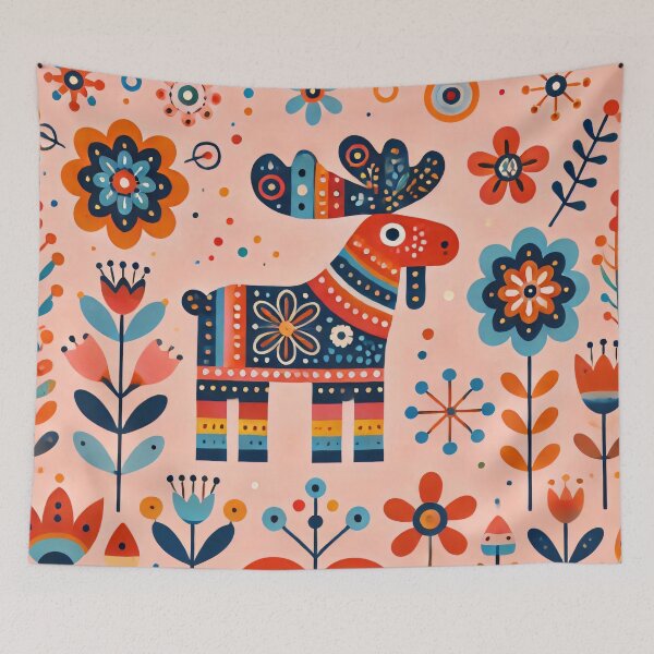 Item preview, Scandinavian Folk Art Moose – Playful Prance in a Floral Patch by heidiannemorris designed and sold by FOLK ART FUSION by heidiannemorris.