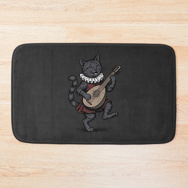 Item preview, Black Cat Bard Playing Lute Vintage designed and sold by wolfkin-design.