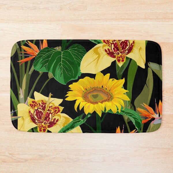 Item preview, Beautiful tigridia flowers with strelitzia and sunflowers on black background.  designed and sold by MatyKotiv.