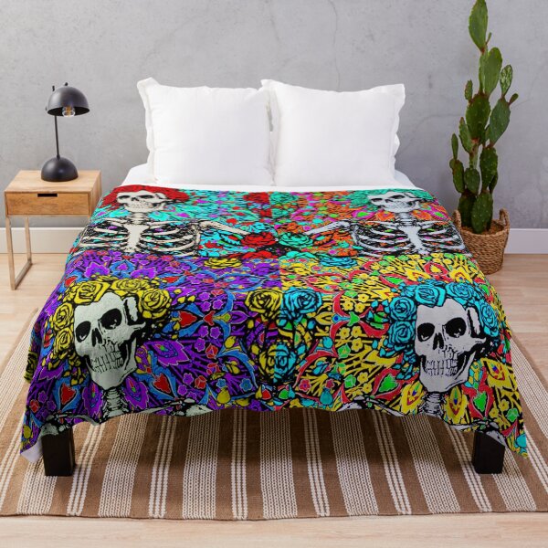 Item preview, Set of 4 Psychedelic colourful Grateful day of the dead roses skeleton  designed and sold by Kludoman.