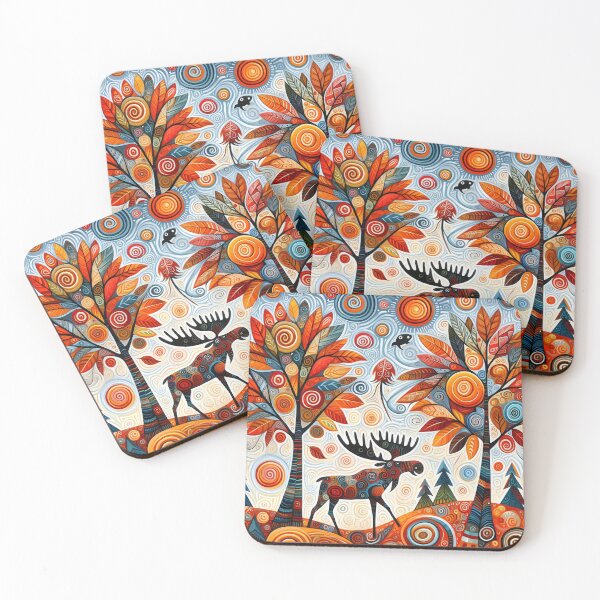 Item preview, Scandinavian Folk Art Moose – Forest Wanderer in Autumn Hues by heidiannemorris designed and sold by FOLK ART FUSION by heidiannemorris.