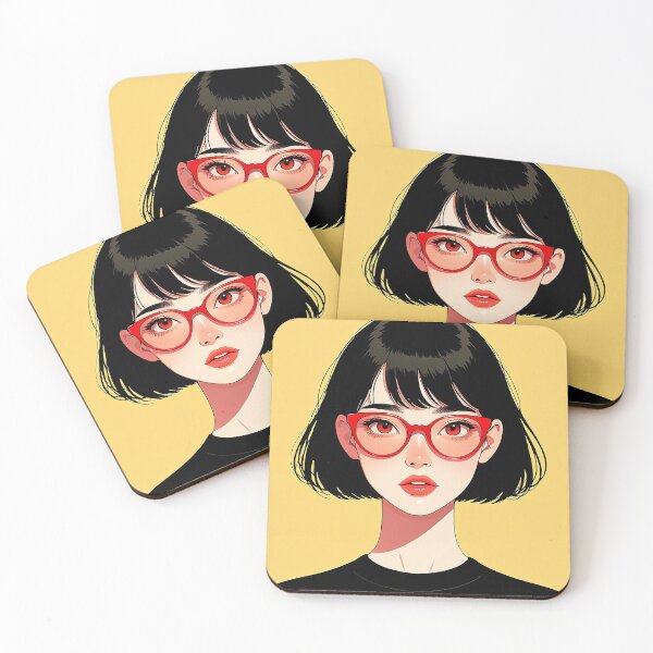Item preview, brunette girl in red glasses minimalistic illustration designed and sold by Pug-In-Mug.