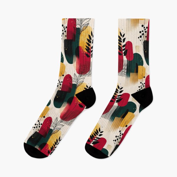 Item preview, Bold Canopy – Graphic Leaves over Scarlet, Mustard and Forest Green Shapes designed and sold by Moisky Patterns.
