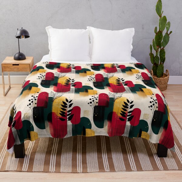 Item preview, Bold Canopy – Graphic Leaves over Scarlet, Mustard and Forest Green Shapes designed and sold by Moisky Patterns.