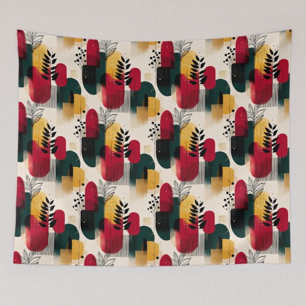 Item preview, Bold Canopy – Graphic Leaves over Scarlet, Mustard and Forest Green Shapes designed and sold by Moisky Patterns.
