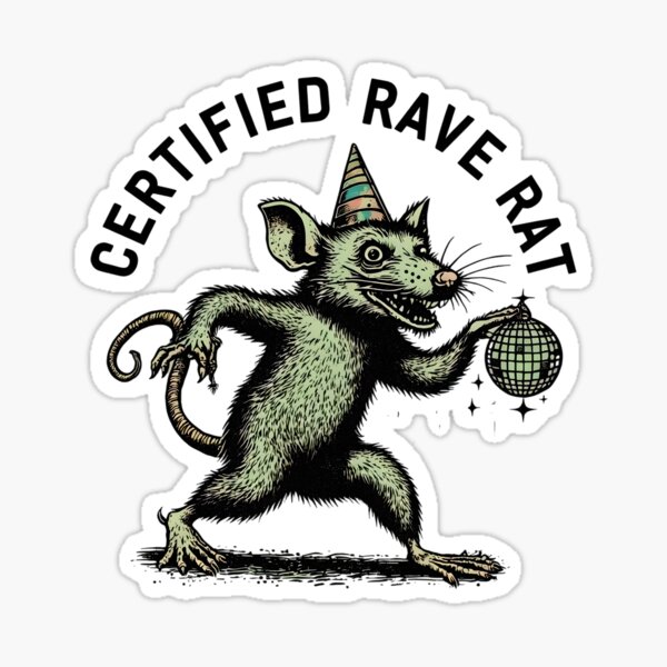 Artikel-Vorschau von Certified Rave Rat – Lustiges Disco-Party-Design, designt und verkauft von THETEEHEEPARTY.