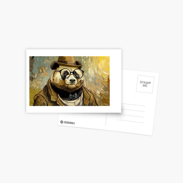Panda in Style – Humanized Animal Art Postcard