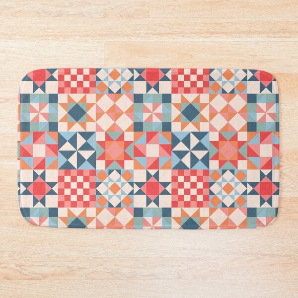Item preview, Modern Folk Quilt – Retro Patchwork Blocks in Coral & Teal spring designed and sold by OzdeBayer.