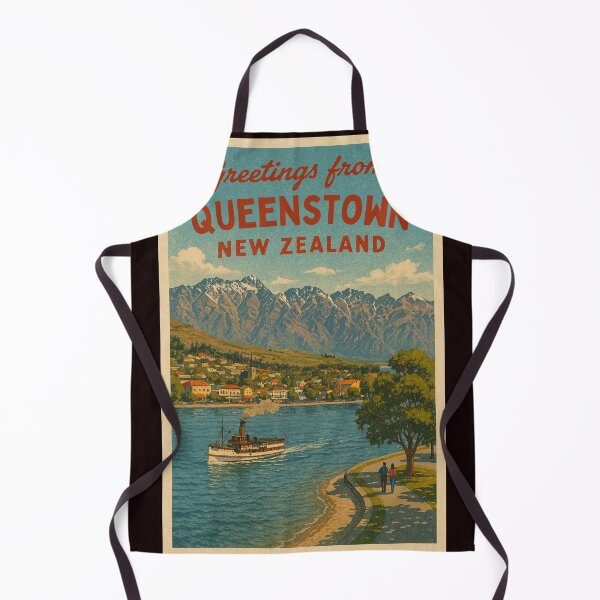 Item preview, Greetings from Queenstown New Zealand – Vintage Lakeside Steamship Scene designed and sold by Places On Earth.