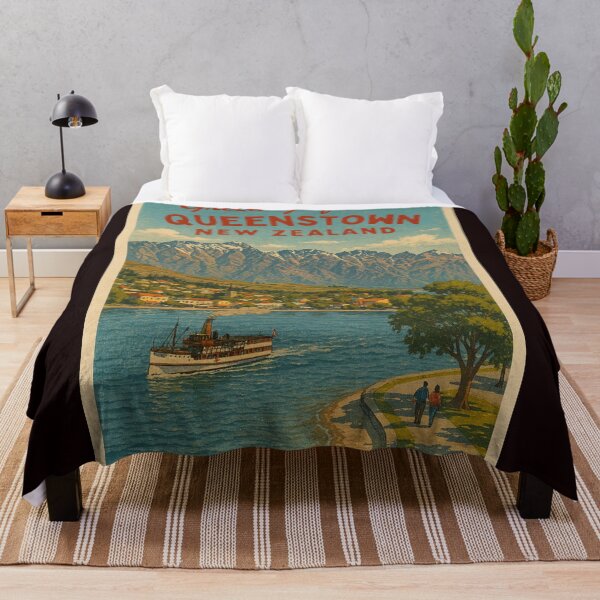 Item preview, Greetings from Queenstown New Zealand – Vintage Lakeside Steamship Scene designed and sold by Places On Earth.