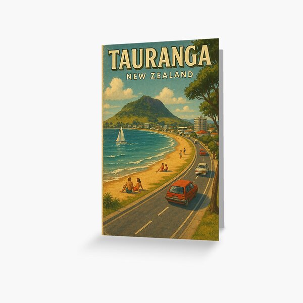 Item preview, Tauranga Beach Road Scene – Retro New Zealand Coastal Drive designed and sold by placesonearth.